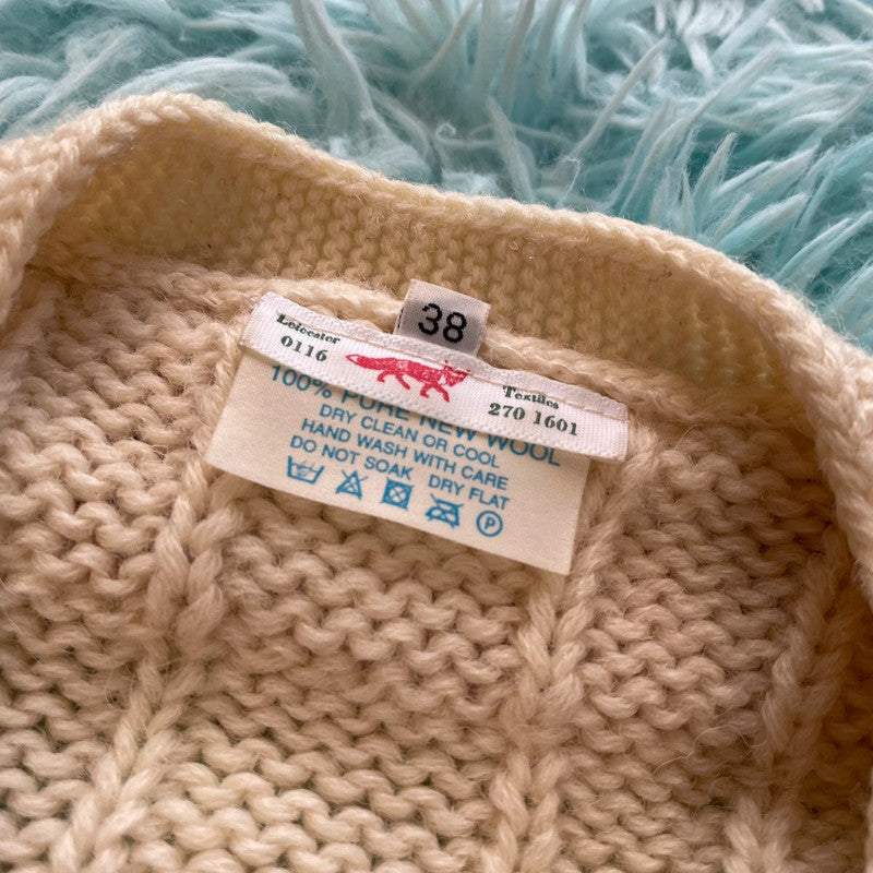 Vintage 90s Cream V Neck Cricket Jumper - Small