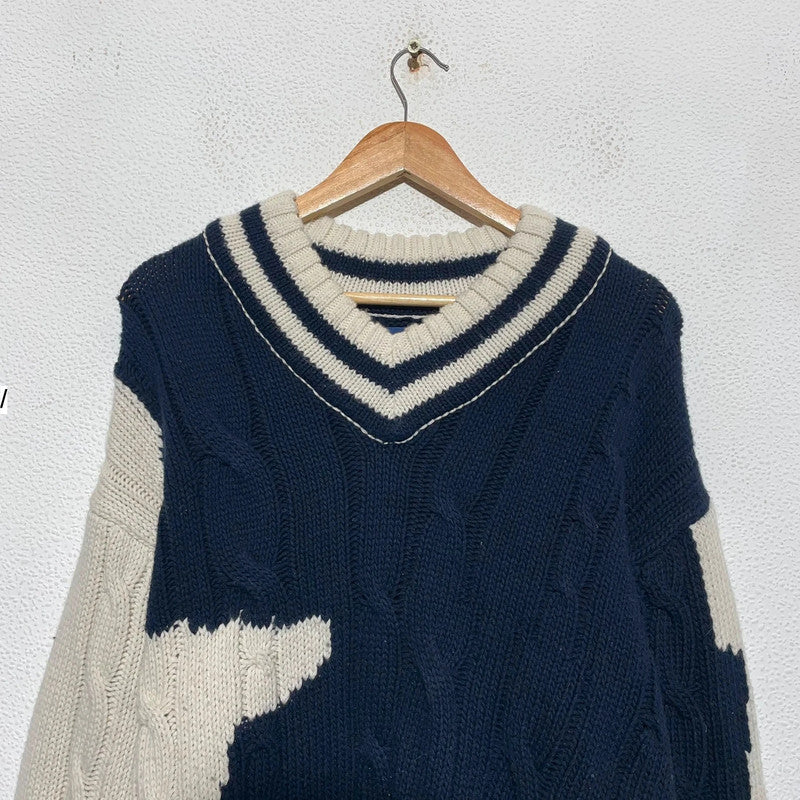 Navy & Cream Gant Heavyweight Knitted Jumper - Medium