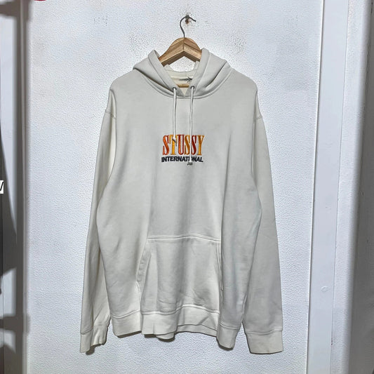 Cream White Stussy Hoodie Spellout - XL