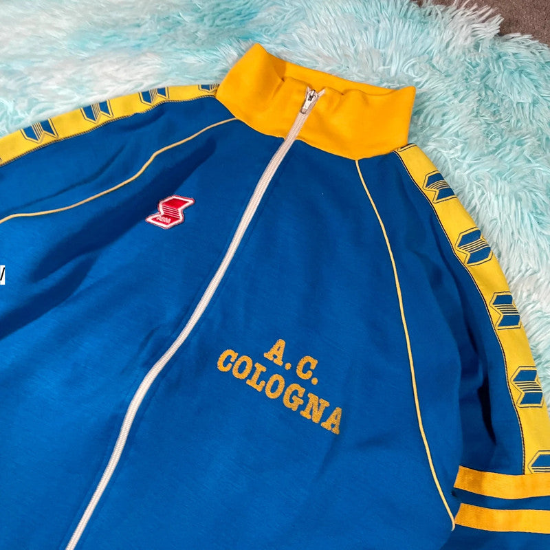 Vintage 80s Blue & Yellow AC Cologna Veneta Track Jacket - XXL