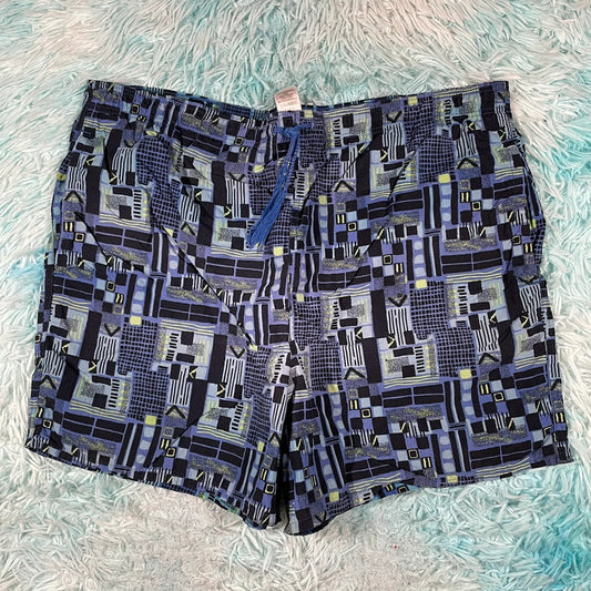 Vintage 90s Blue Funky Pattern Swim Shorts - Large