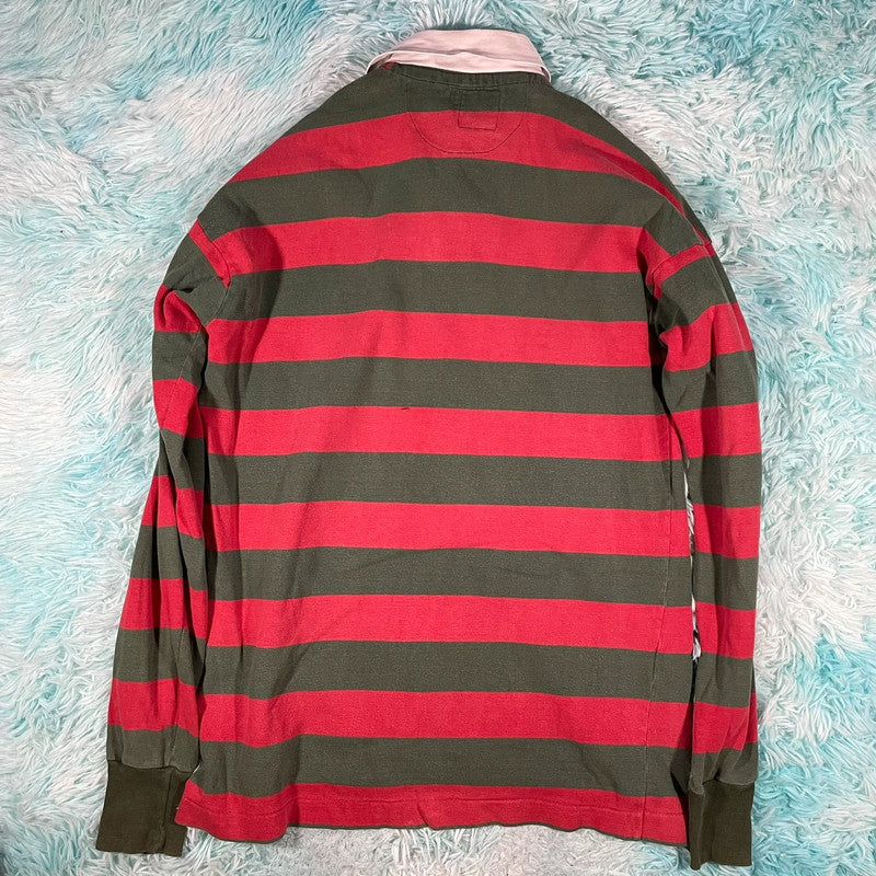 Vintage 90s Green & Red Striped Rugby Shirt - XL