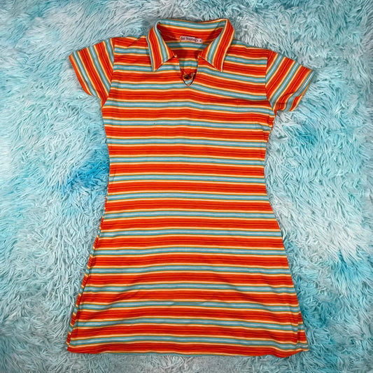 Vintage 90s Orange & Blue Striped Dress - Size 14