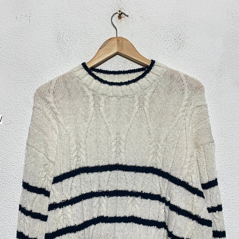 Cream & Navy Striped Gant Knitted Jumper Linen Blend - Large