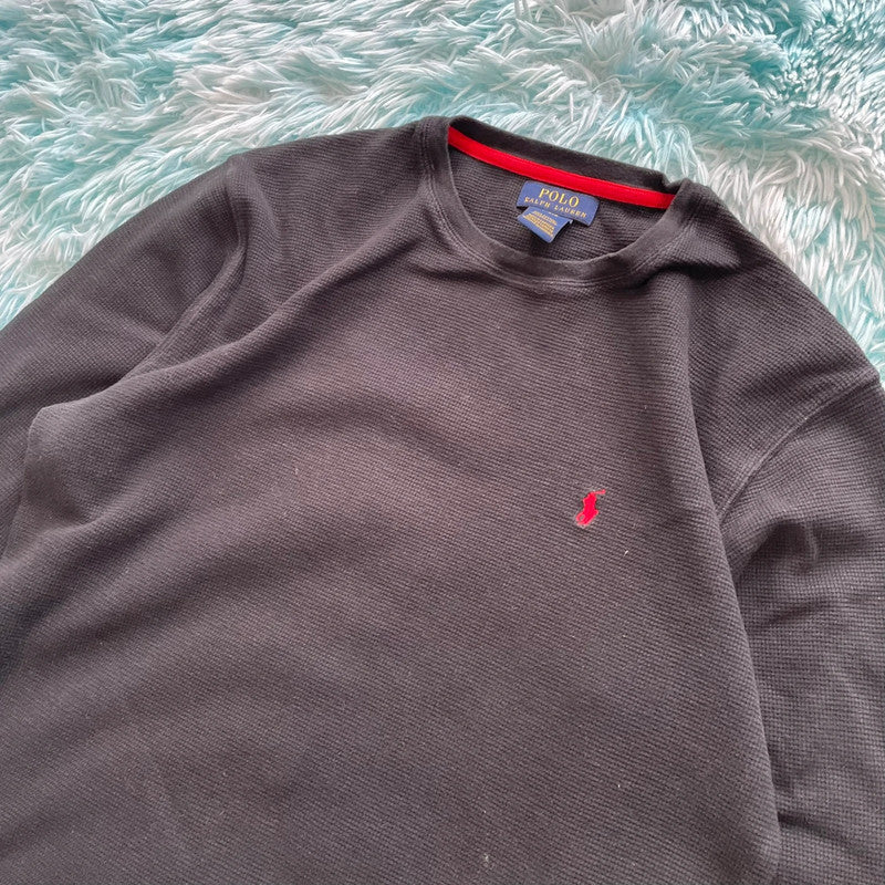 Black Polo Ralph Lauren Waffle Sweatshirt - Large