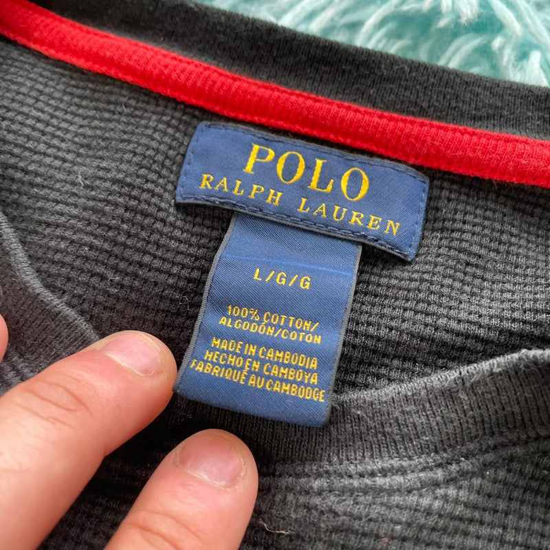 Black Polo Ralph Lauren Waffle Sweatshirt - Large