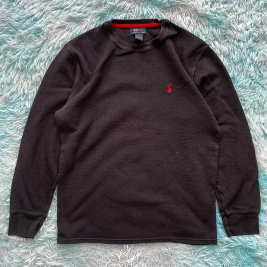 Black Polo Ralph Lauren Waffle Sweatshirt - Large