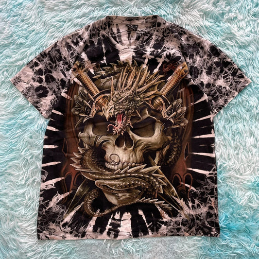 Vintage Black & White Dragon Graphic T Shirt - Large
