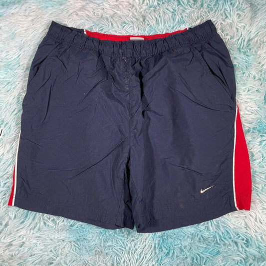 Vintage 00s Navy & Red Nike Swim Shorts - Large