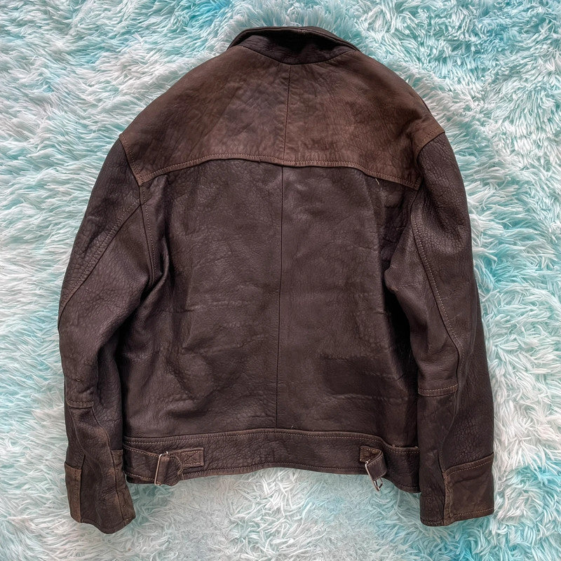 Vintage 90s Black Heavy Leather Jacket Bronx - Medium