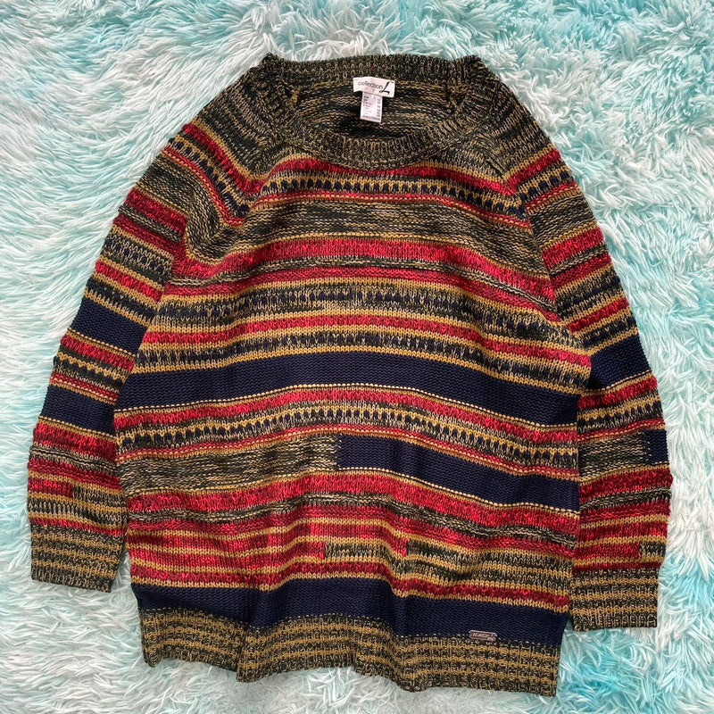 Vintage 00s Funky Striped Knitted Jumper Grunge - Size 20