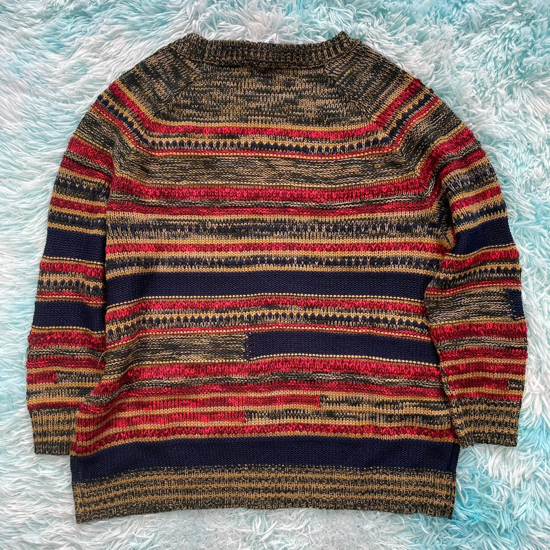 Vintage 00s Funky Striped Knitted Jumper Grunge - Size 20