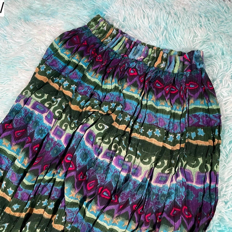 Vintage 90s Multicoloured Skirt Hippie Long flowy
