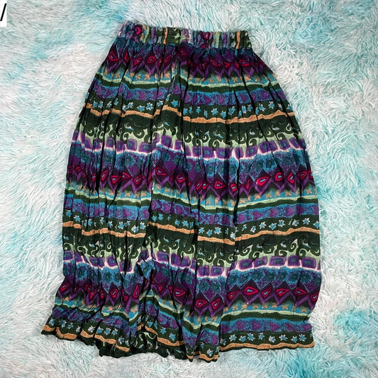 Vintage 90s Multicoloured Skirt Hippie Long flowy