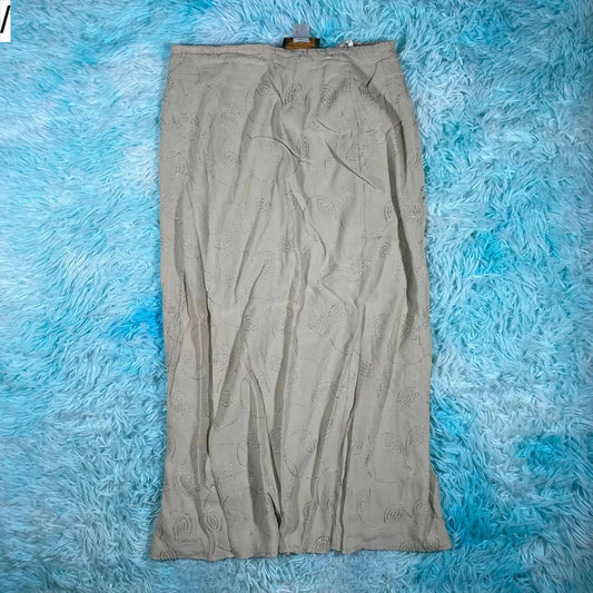 Vintage 90s Beige Patterned Maxi Dress - Size 14