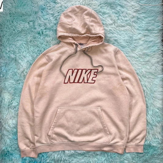 Light Rose Pink Nike Club Hoodie Spellout - Large