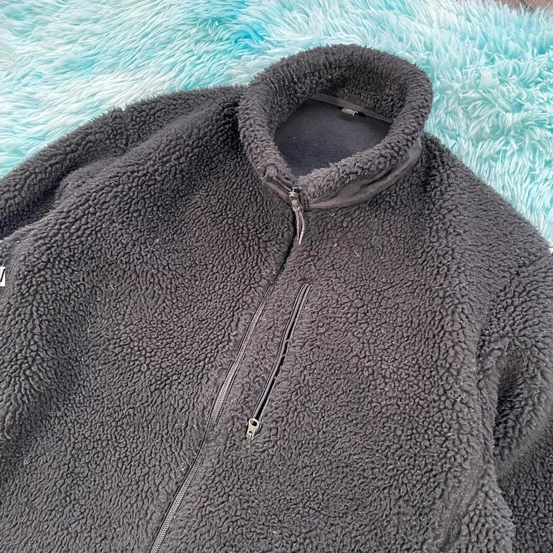 Black Uniqlo Sherpa Fleece Jumper - Medium