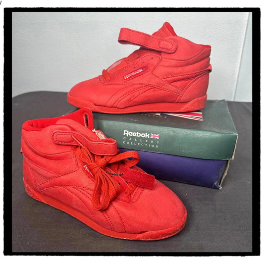 Deadstock 90s Red Reebok Plie Hi-Top Trainers Gallery Collection - UK4