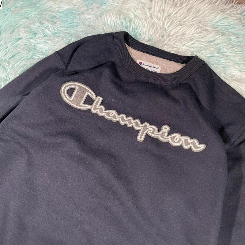 Vintage Navy Champion Spellout Sweatshirt - Medium