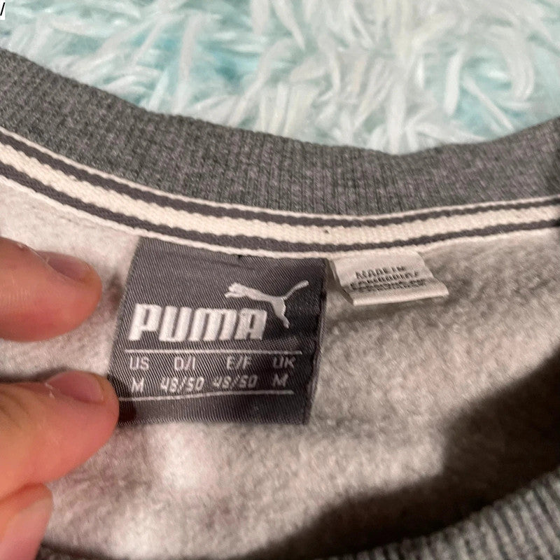 Grey Puma Sweatshirt Embroidered Spellout - Medium