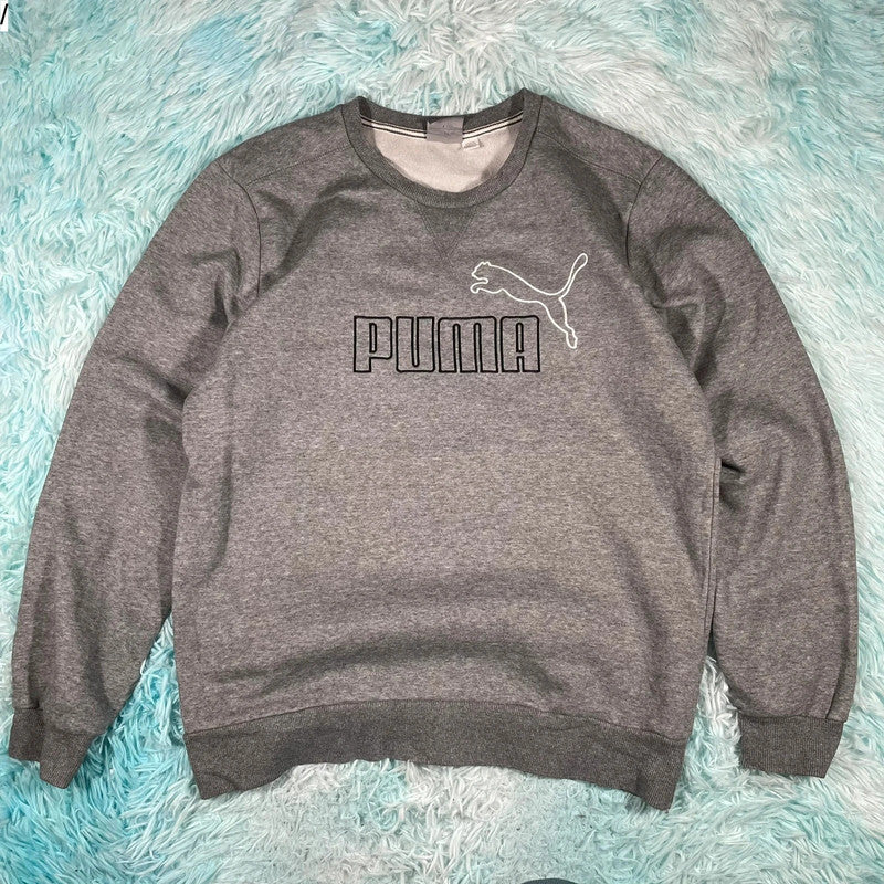 Grey Puma Sweatshirt Embroidered Spellout - Medium