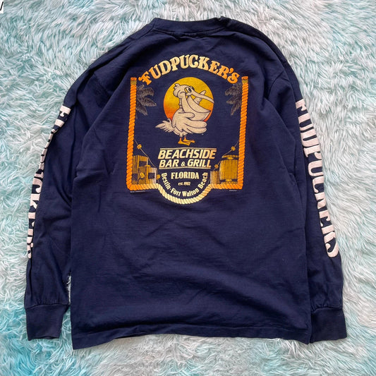 Vintage 80s Navy Fudpuckers Bar & Grill Graphic T Shirt - Large