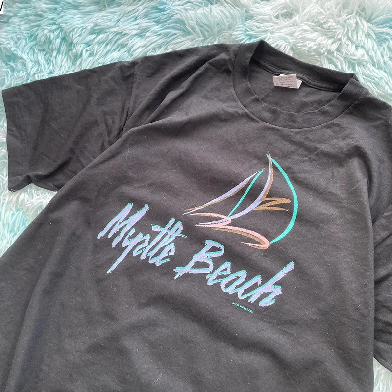 Vintage 90s Black Myrtle Beach Graphic T Shirt - XL