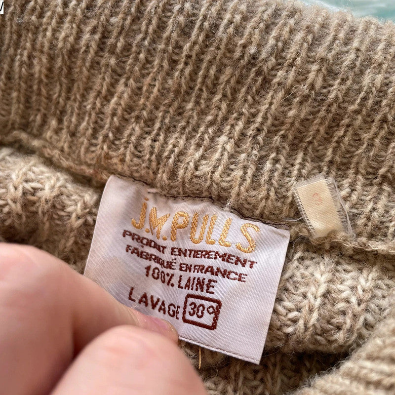 Vintage 90s Beige Heavyweight Knitted Jumper Wool France - Large