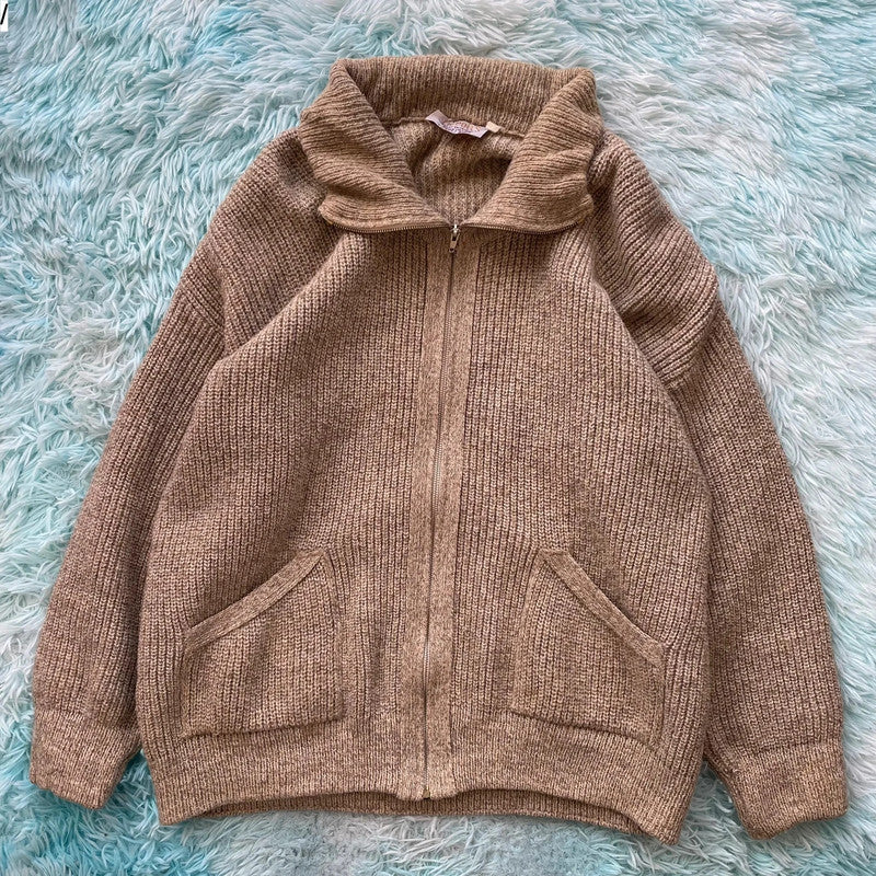 Vintage 90s Beige Heavyweight Knitted Jumper Wool France - Large