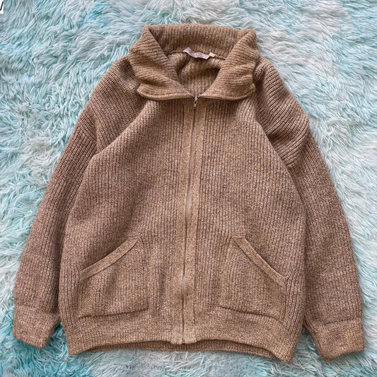 Vintage 90s Beige Heavyweight Knitted Jumper Wool France - Large