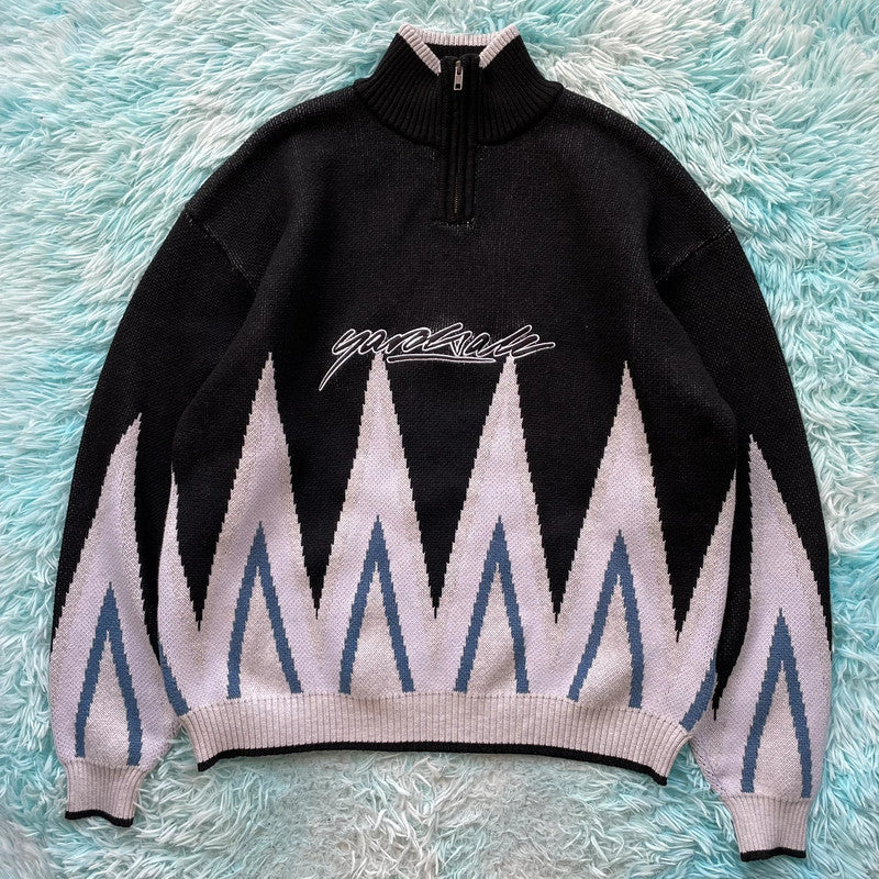 Black Yardsale 1/4 Zip Knitted Jumper - Medium