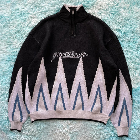 Black Yardsale 1/4 Zip Knitted Jumper - Medium