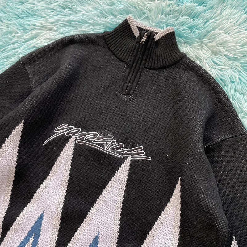 Black Yardsale 1/4 Zip Knitted Jumper - Medium