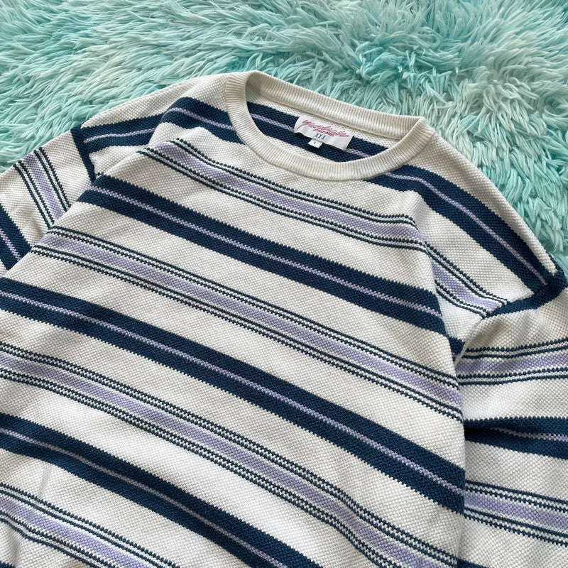 White & Navy Striped Yardsale Knitted Jumper - Large