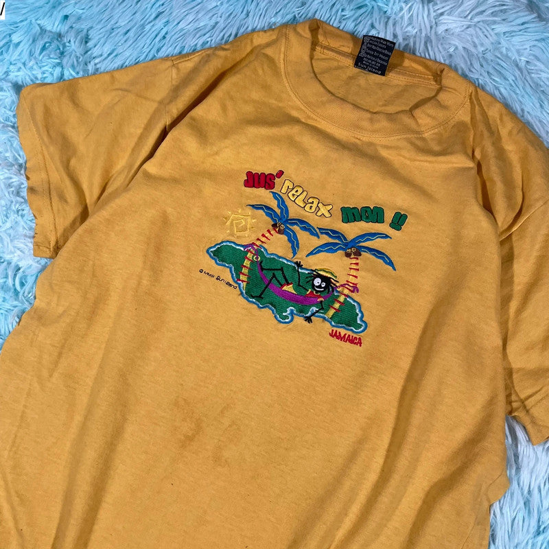 Vintage Yellow Jamaica Embroidered T Shirt - Small