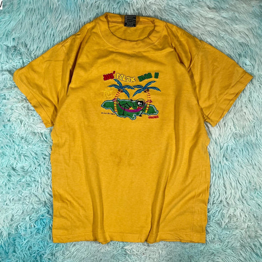 Vintage Yellow Jamaica Embroidered T Shirt - Small