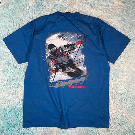 Vintage 90s Blue Ski Graphic T Shirt - XL