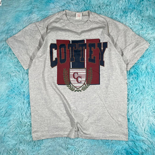 Vintage 90s Grey Cottey College US Graphic T Shirt - Large