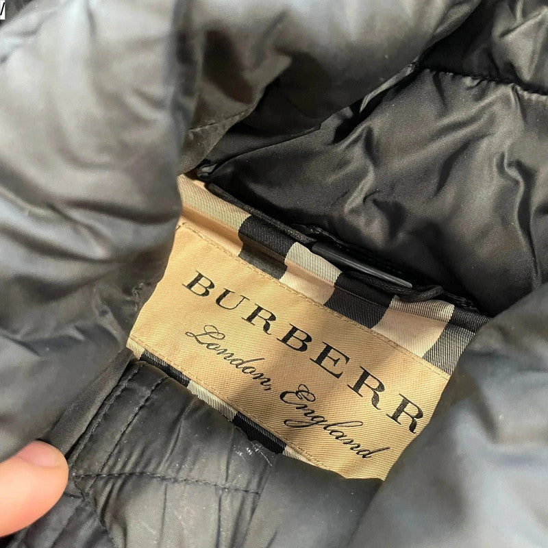 Black Burberry Long Puffer Coat - Large