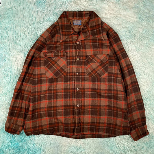 Vintage 90s Brown Chequered Pendleton Flannel Shirt - XL