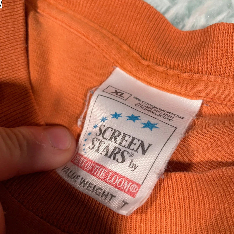 Vintage 90s Orange Comedy Slogan Print T Shirt - XL