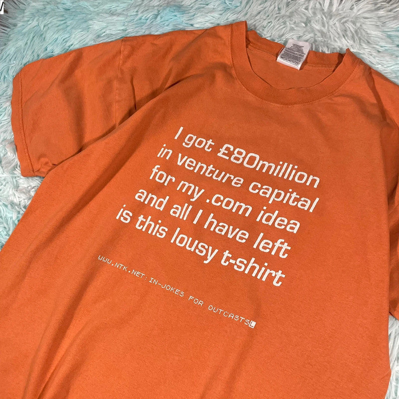 Vintage 90s Orange Comedy Slogan Print T Shirt - XL