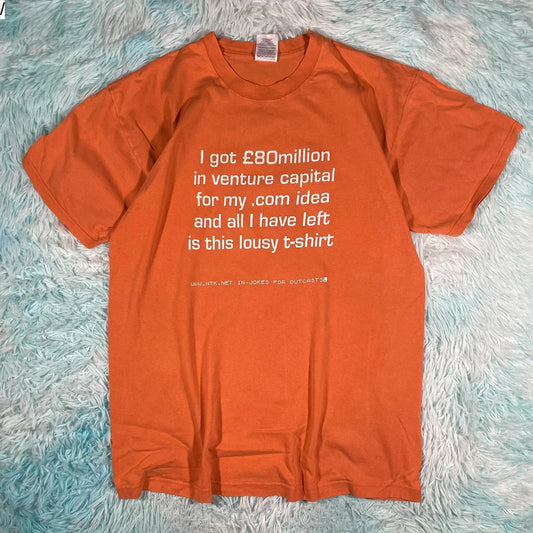 Vintage 90s Orange Comedy Slogan Print T Shirt - XL