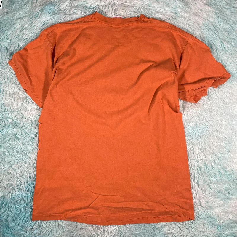 Vintage 90s Orange Comedy Slogan Print T Shirt - XL