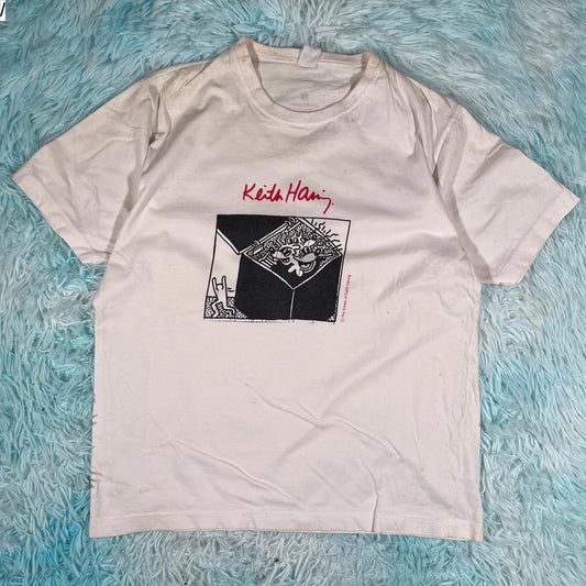 Vintage 00s White Keith Haring Graphic T Shirt - Small