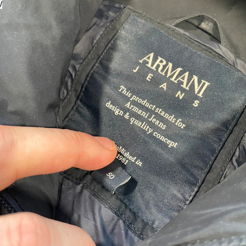 Grey & Navy Armani Jeans Down Puffer Jacket - Small