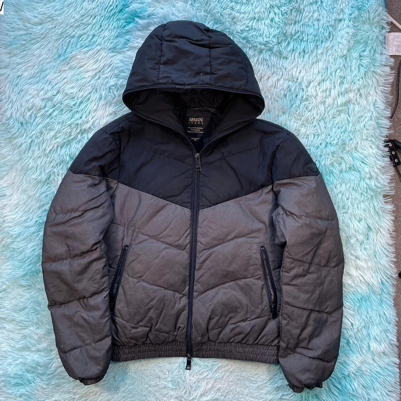 Grey & Navy Armani Jeans Down Puffer Jacket - Small