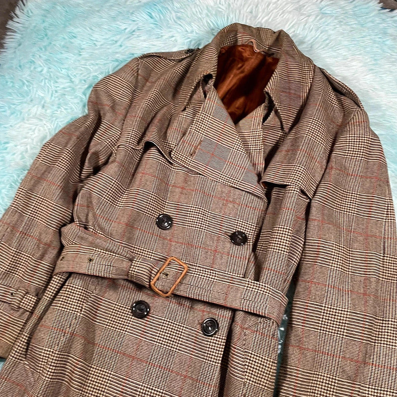 Vintage 90s Austin Reed Chequered Wool Trench Coat - XL