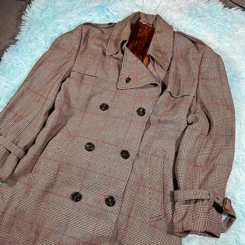 Vintage 90s Austin Reed Chequered Wool Trench Coat - XL