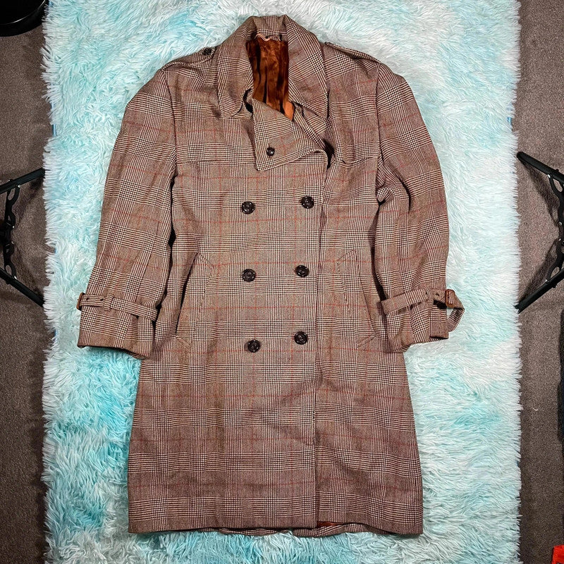 Vintage 90s Austin Reed Chequered Wool Trench Coat - XL